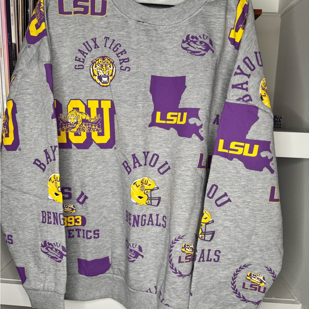 LSU Gray and Purple Graphic Oversized Sweatshirt